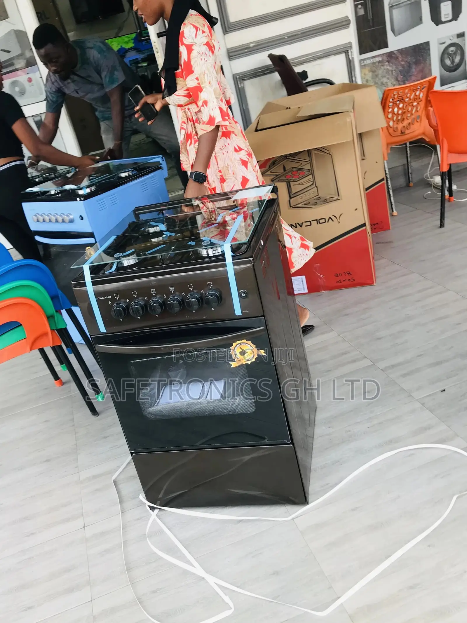 Glass Lid 4 Gas Cooker Oven With Grill Brown Volcano