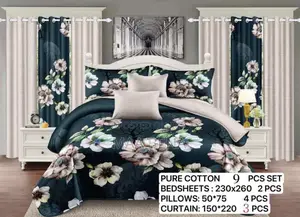 9 Pieces Set Bedding With Curtains