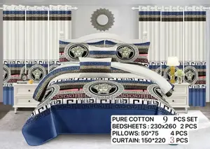 9 Pieces Set Bedding With Curtains