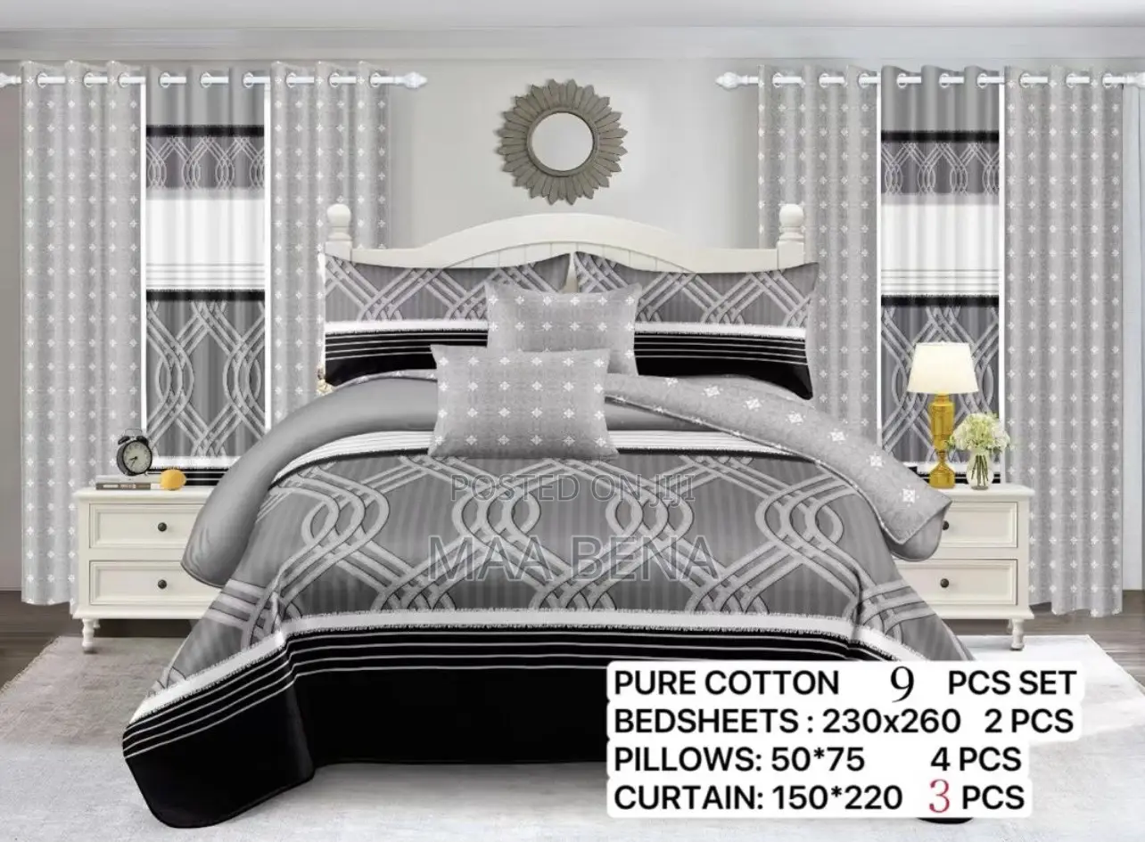 9 Pieces Set Bedding With Curtains