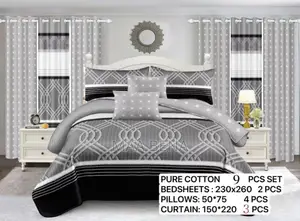 9 Pieces Set Bedding With Curtains