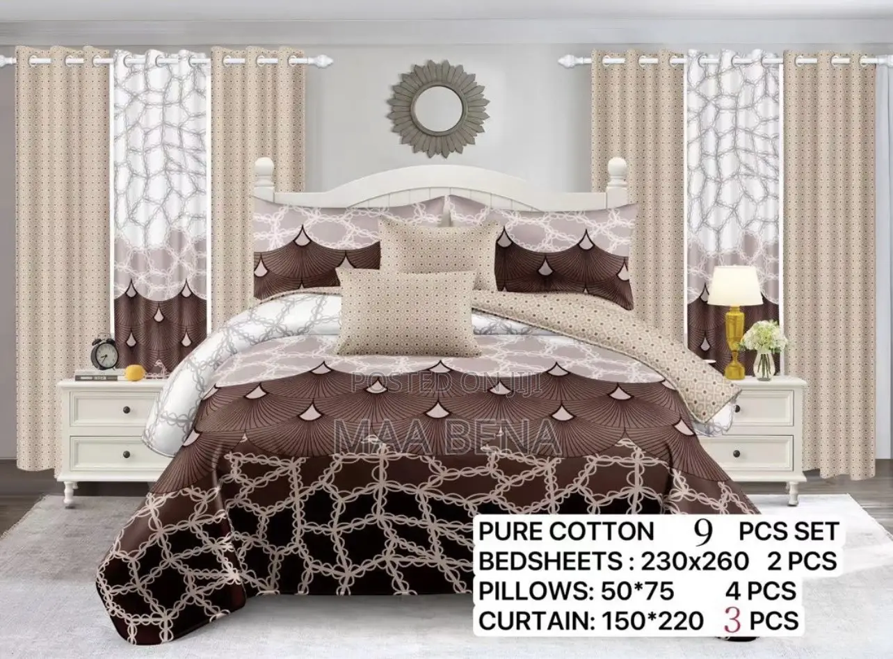 9 Pieces Set Bedding With Curtains