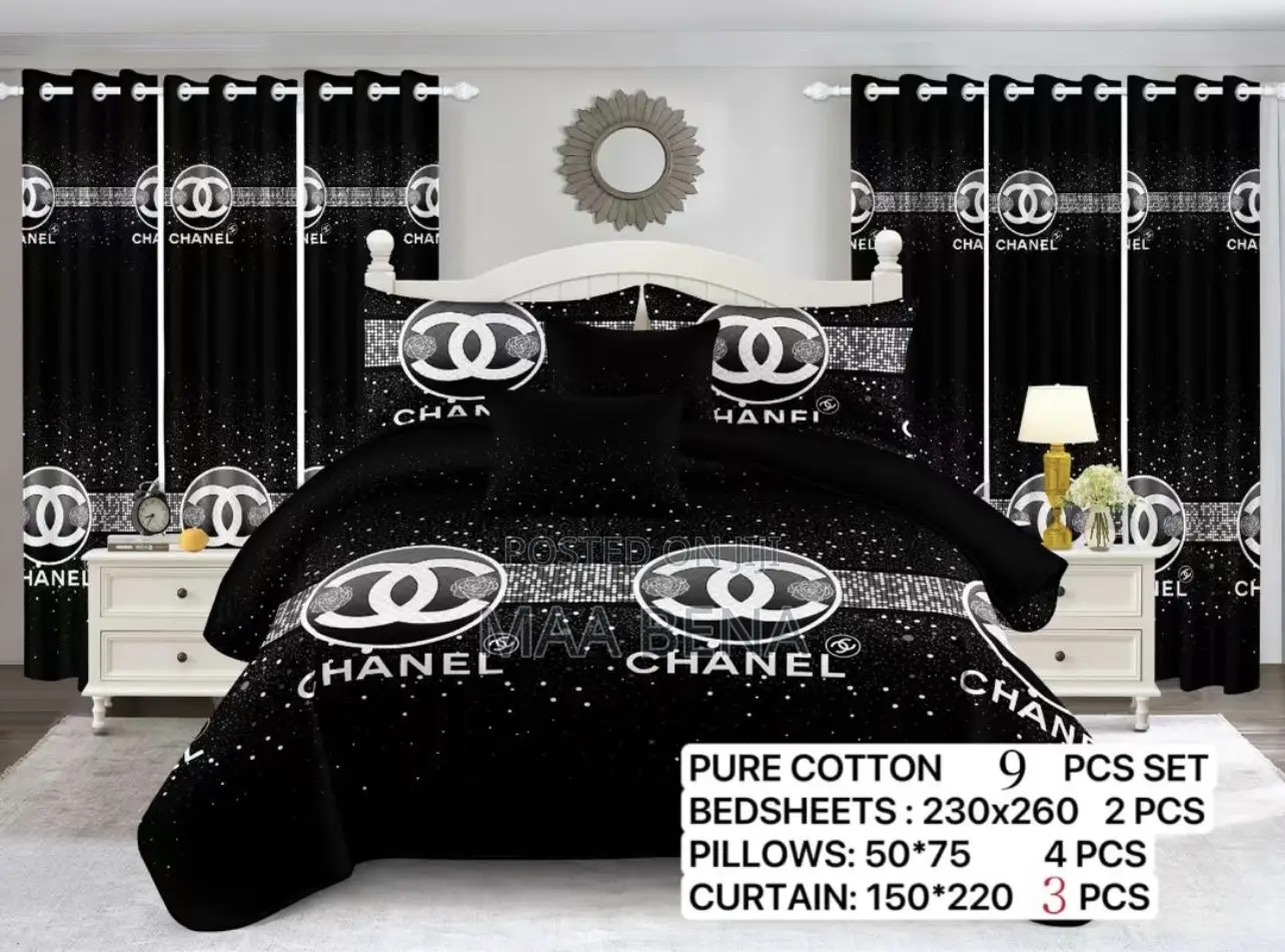 9 Pieces Set Bedding With Curtains