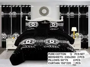 9 Pieces Set Bedding With Curtains