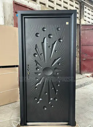 Heavy Black Single Security Door Has 12 Locks