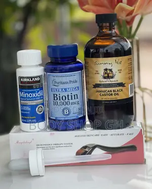 Kirkland Minoxidil + Biotin + Derma Roller + Castor Oil Set