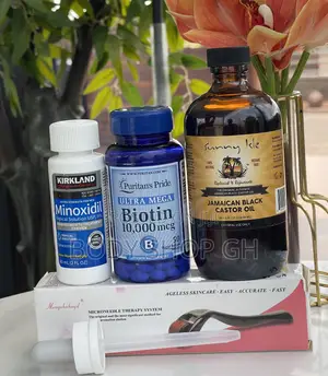 Hair Growth Set- Kirkland Minoxidil + Derma Roller + Biotin
