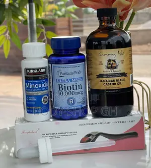 Beard Grow Combo Pack- Kirkland + Biotin +Roller +Castor Oil