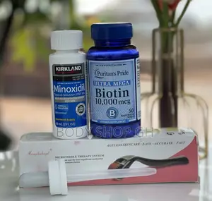 Beard Growth Combo Pack- Kirkland Minoxidil +Roller + Biotin