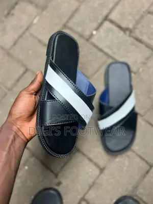 Black Leather With White Layer Slippers