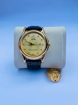 Classic Men Rolex Leather Watch With Ring