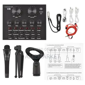 Studio Condenser Microphone With V8 Sound Card Desktop Set