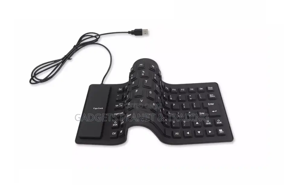 Waterproof Silicone Foldable USB Keyboard Full Size - Black