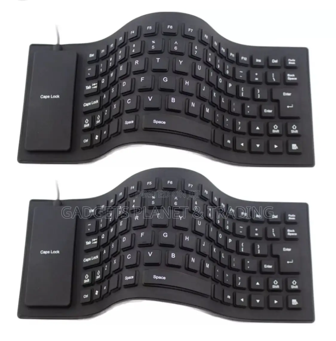 Waterproof Silicone Foldable USB Keyboard Full Size - Black