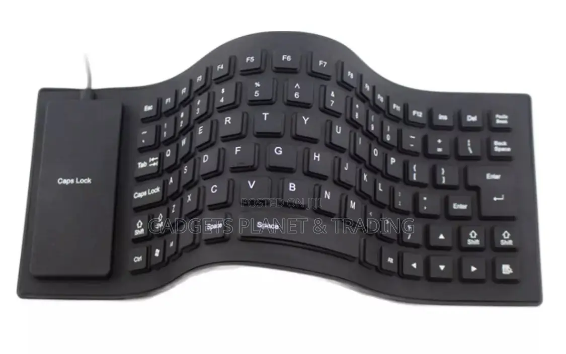 Waterproof Silicone Foldable USB Keyboard Full Size - Black