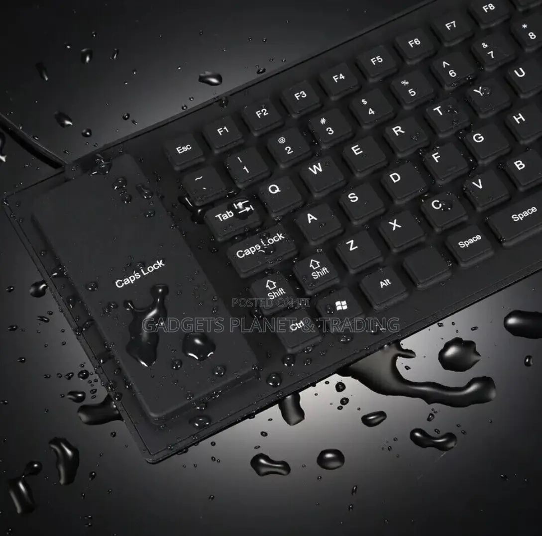 Waterproof Silicone Foldable USB Keyboard Full Size - Black