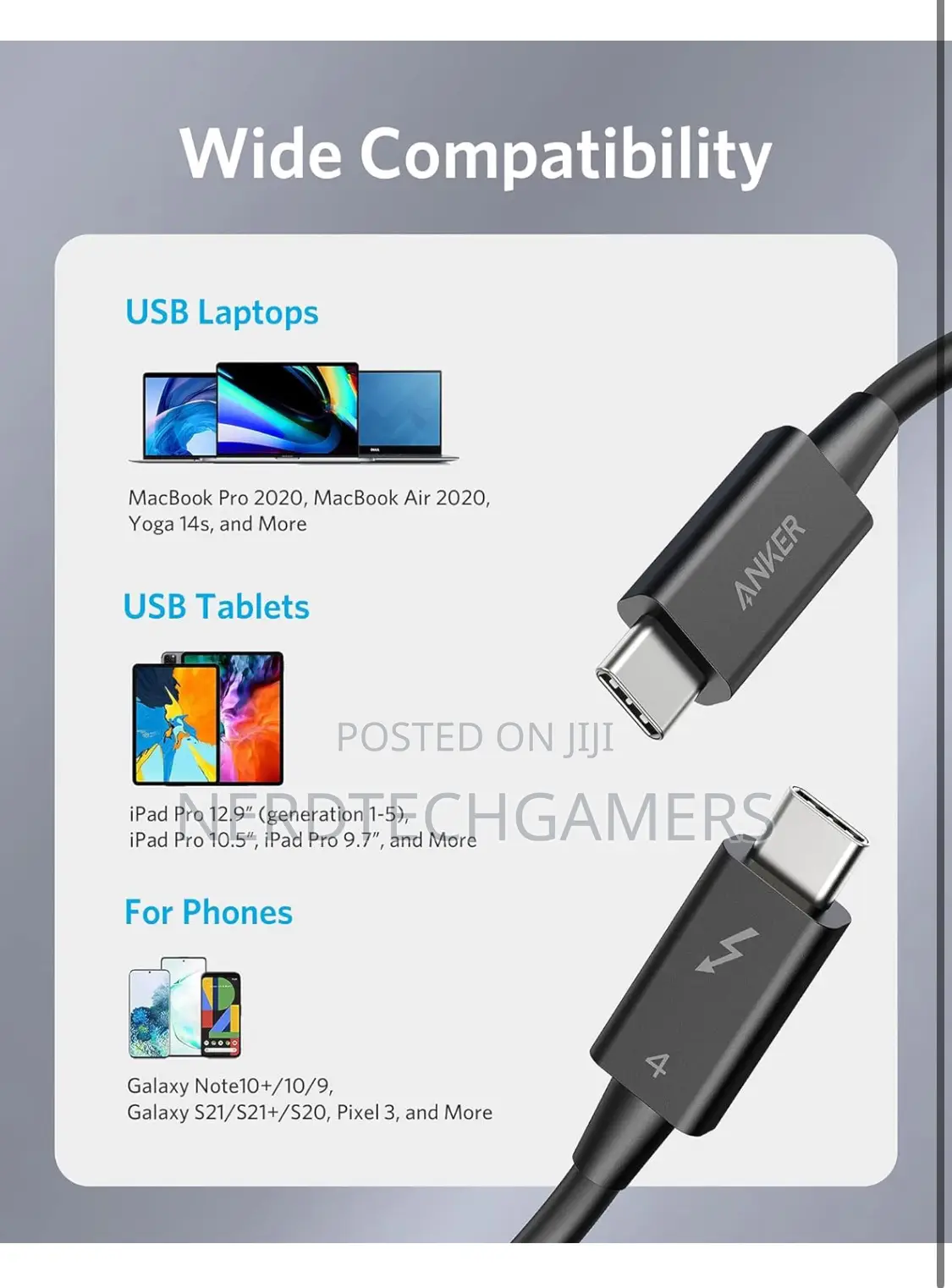 Anker Thunderbolt 4 Cable 2.3 Ft, USB-C to USB C Cable.