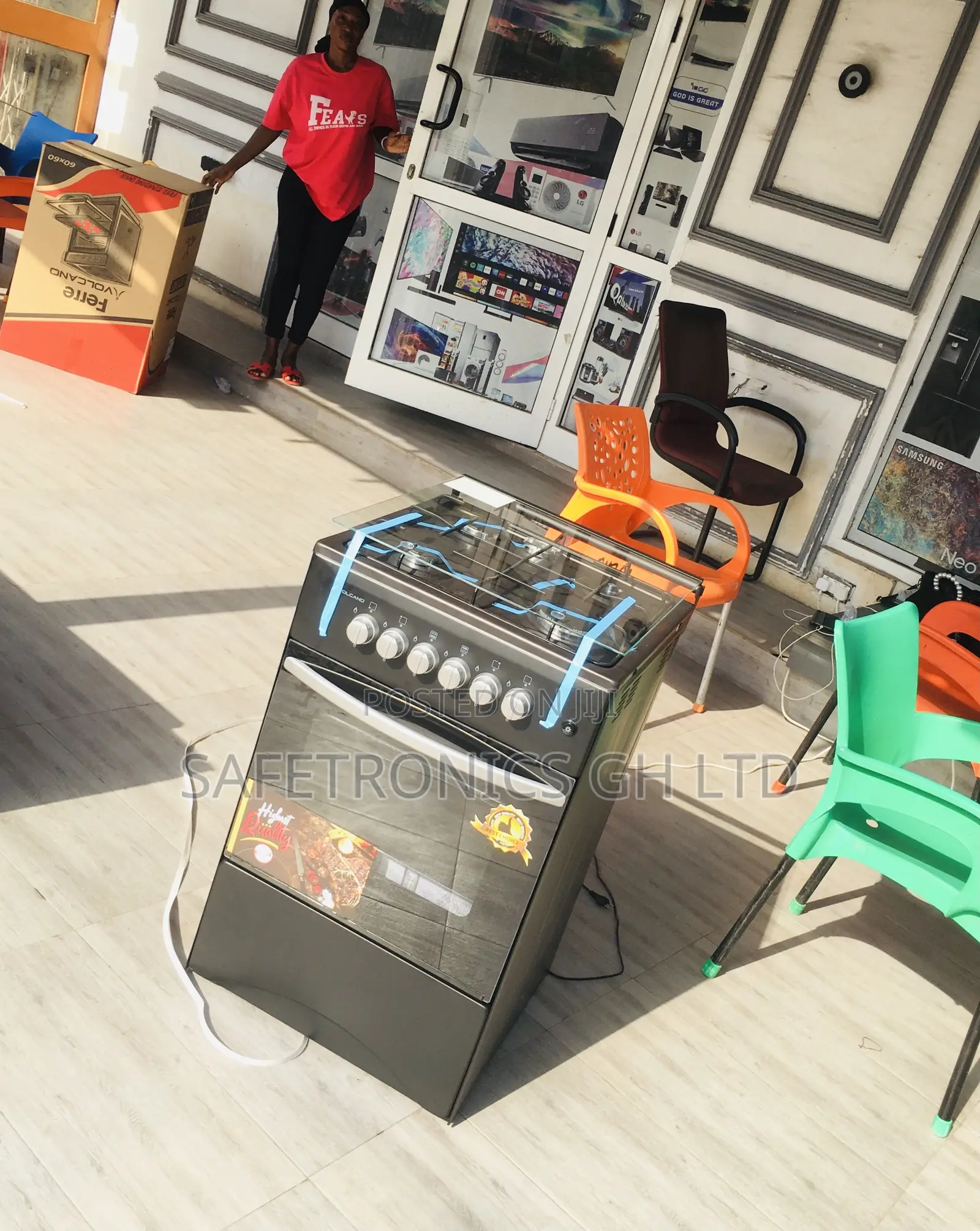 Black Volcano 4 Gas Cooker Oven With Grill 50x50 Glas Lid