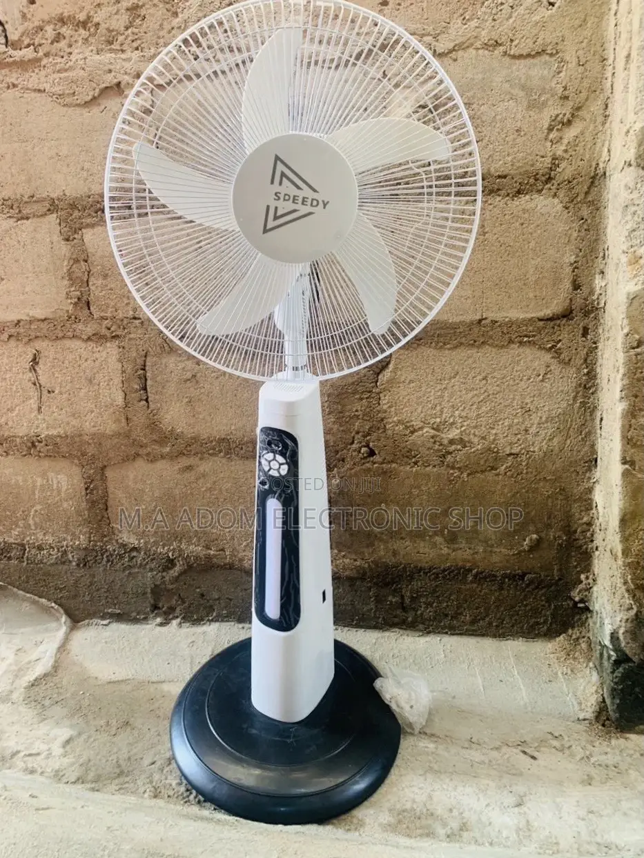 Elegant White Speedy Rechargeable Electric Standing Fan.