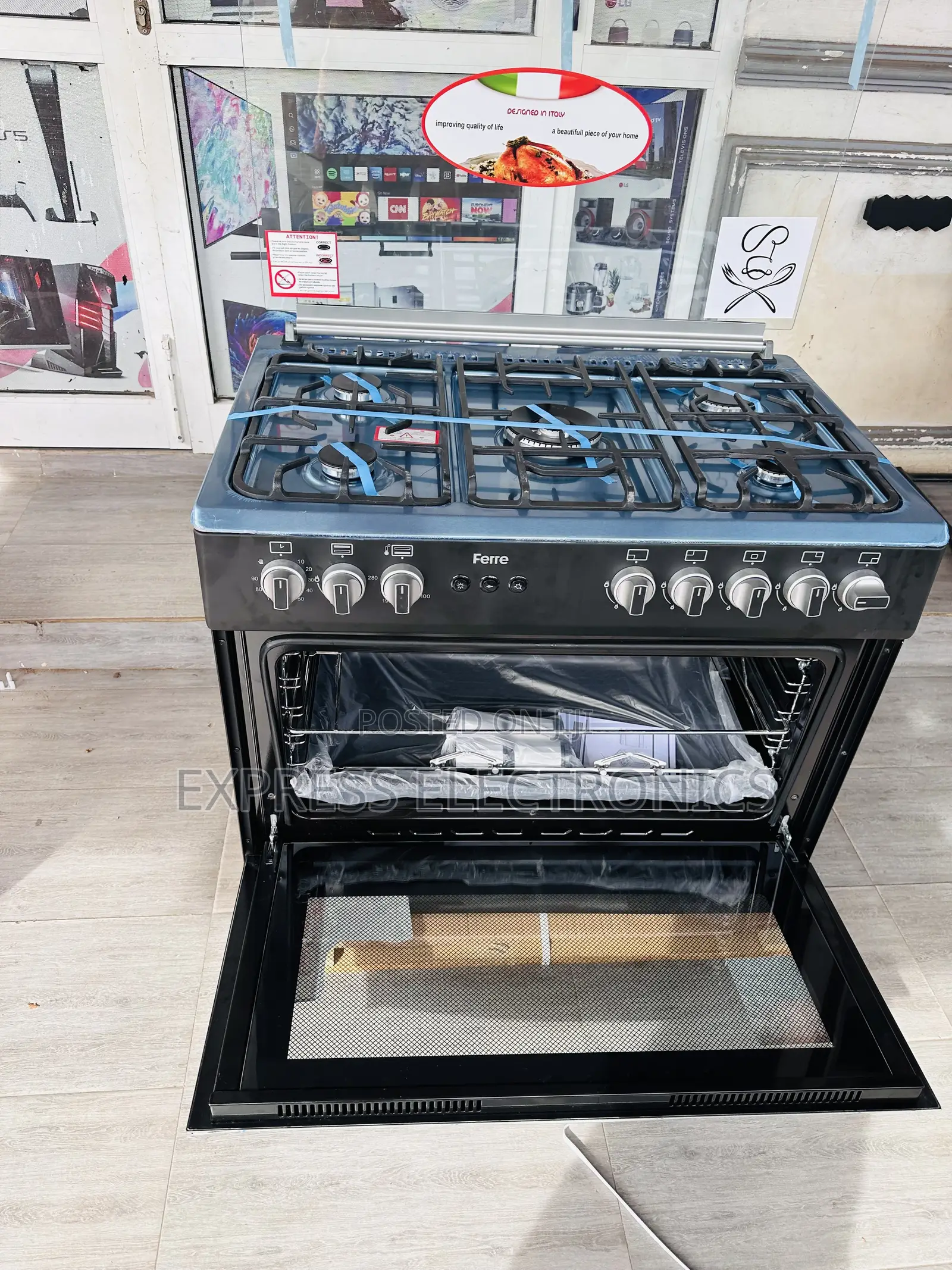 Ferre 5 Burner All Gas 90x60 Ions Black Grill, Rotesserie