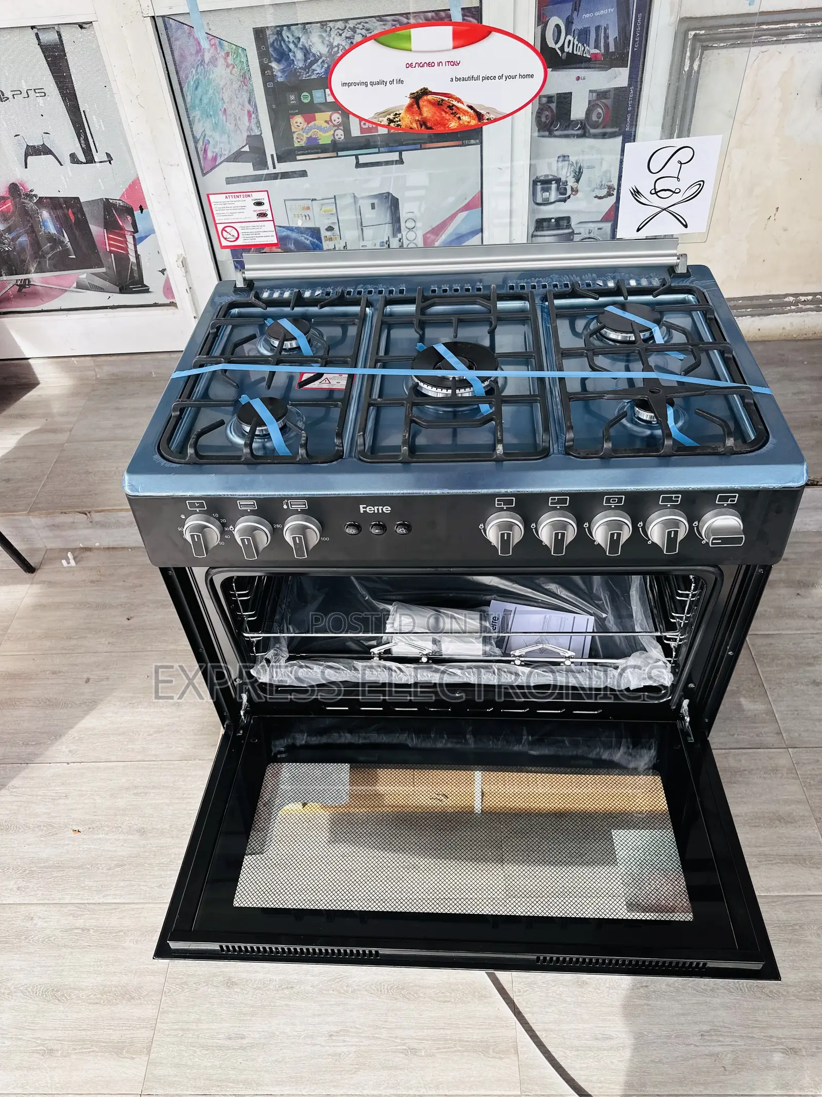 High Quality Ferre Black 60/90 5burner Gas Cooker Oven