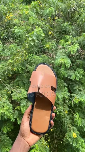 Brown Leather Hermes Slippers