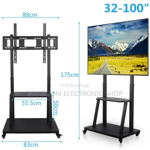 Floor Stand Standing Mobile Tv Trolley for TVS 75”