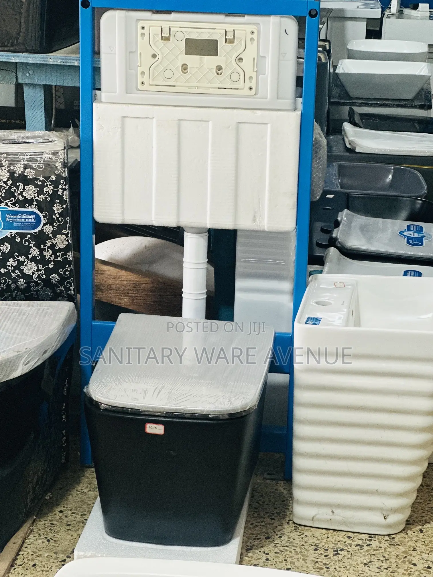 Black Toilet - Wall Hung Water Closet - Square WC