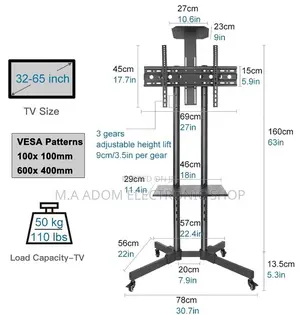 Movable Tv Cart for TVS Between 32-70”