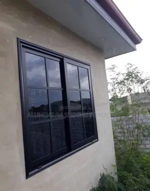 Aluminium Sliding Window Black Frame and Dark Glass