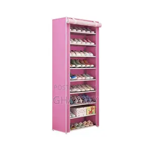 Portable Collapsible 10 Layers Shoe Rack Pink