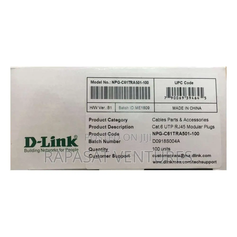 D-Link Cat 6 Rj 45 Cable Connector - Pack of 100 Pieces