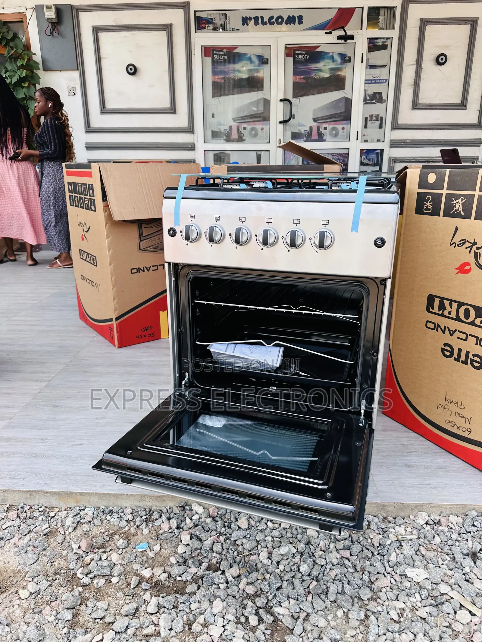 60/60 Gas Cooker Oven Rotisserie 4burner Grey Newline