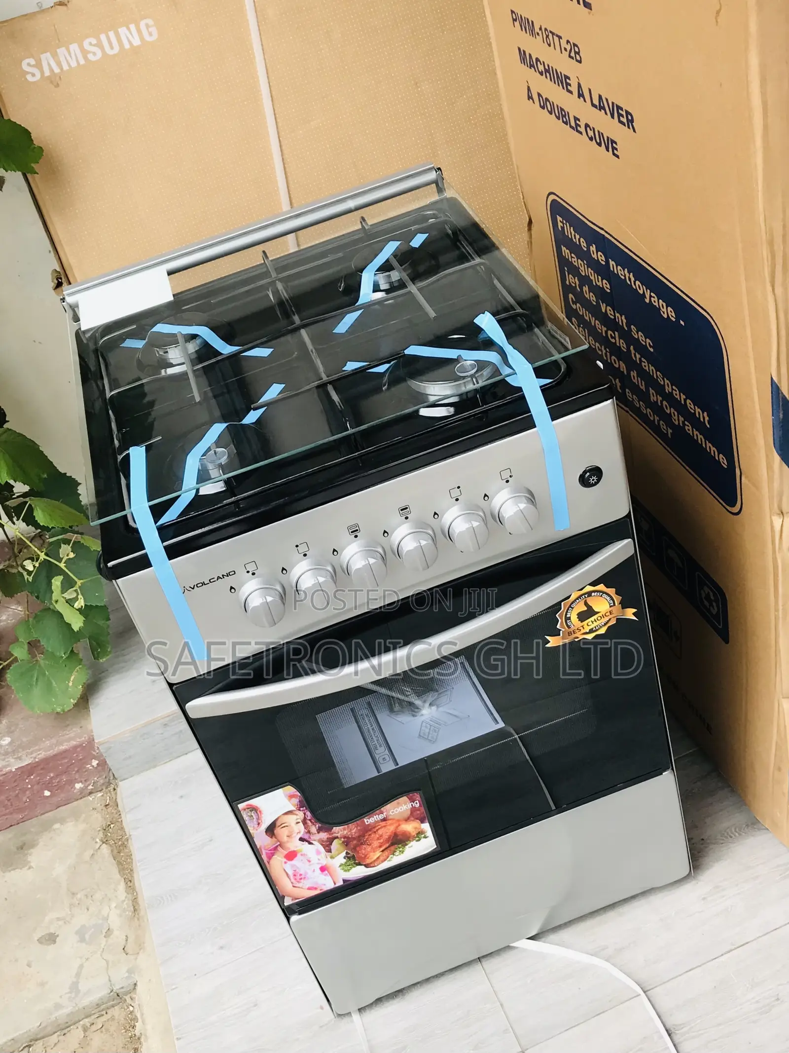 Glass Lid Volcano 4 Gas Cooker Oven With Grill 50/50