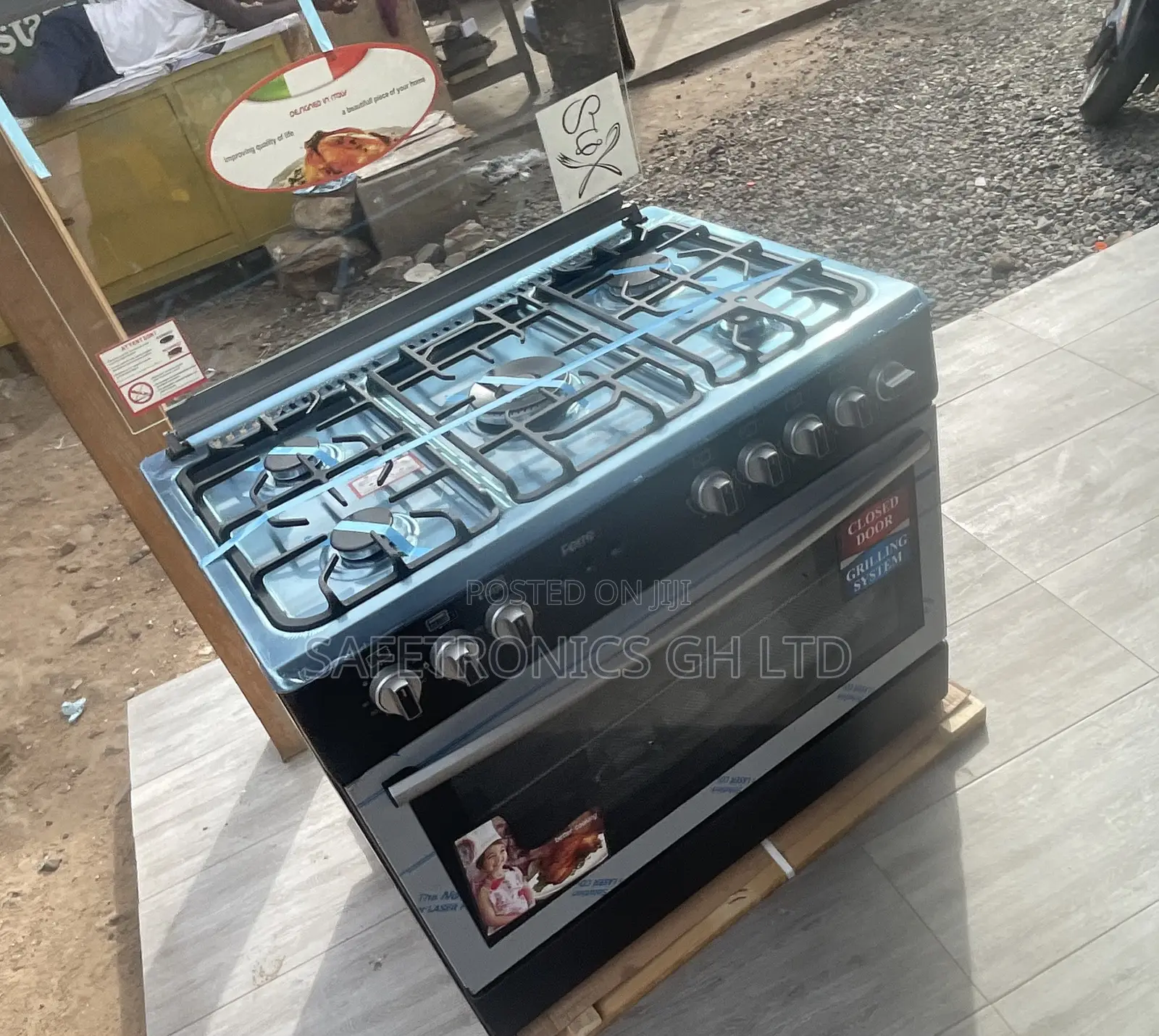 Ferre Black Oven With Grill 60x90 5 Gas Cooker Glass Lid 