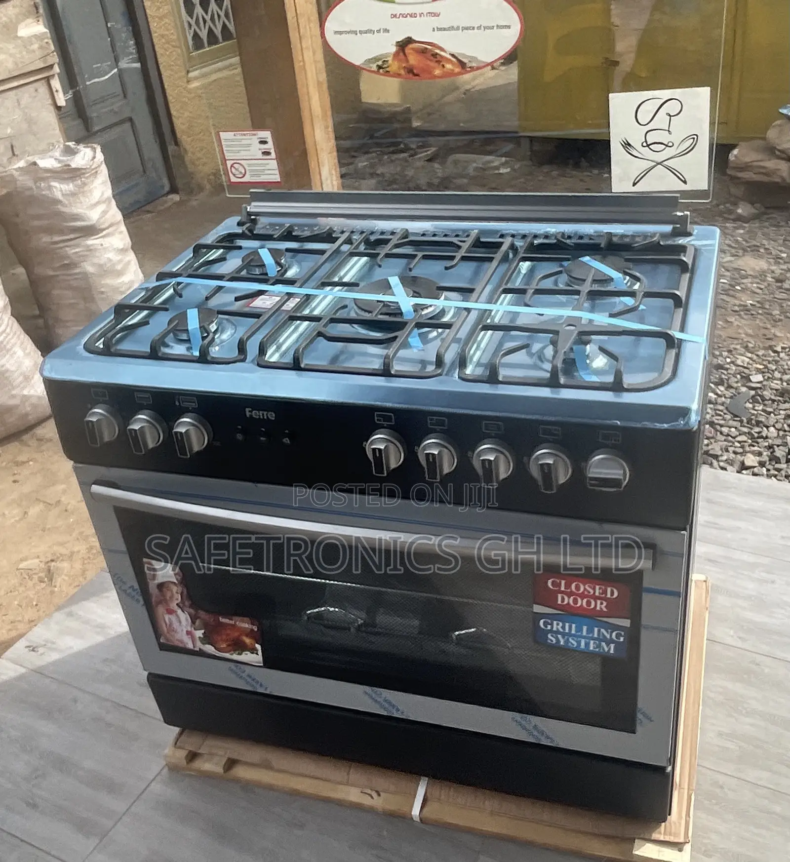 Ferre 60x90 Black Oven With Grill 5 Gas Cooker