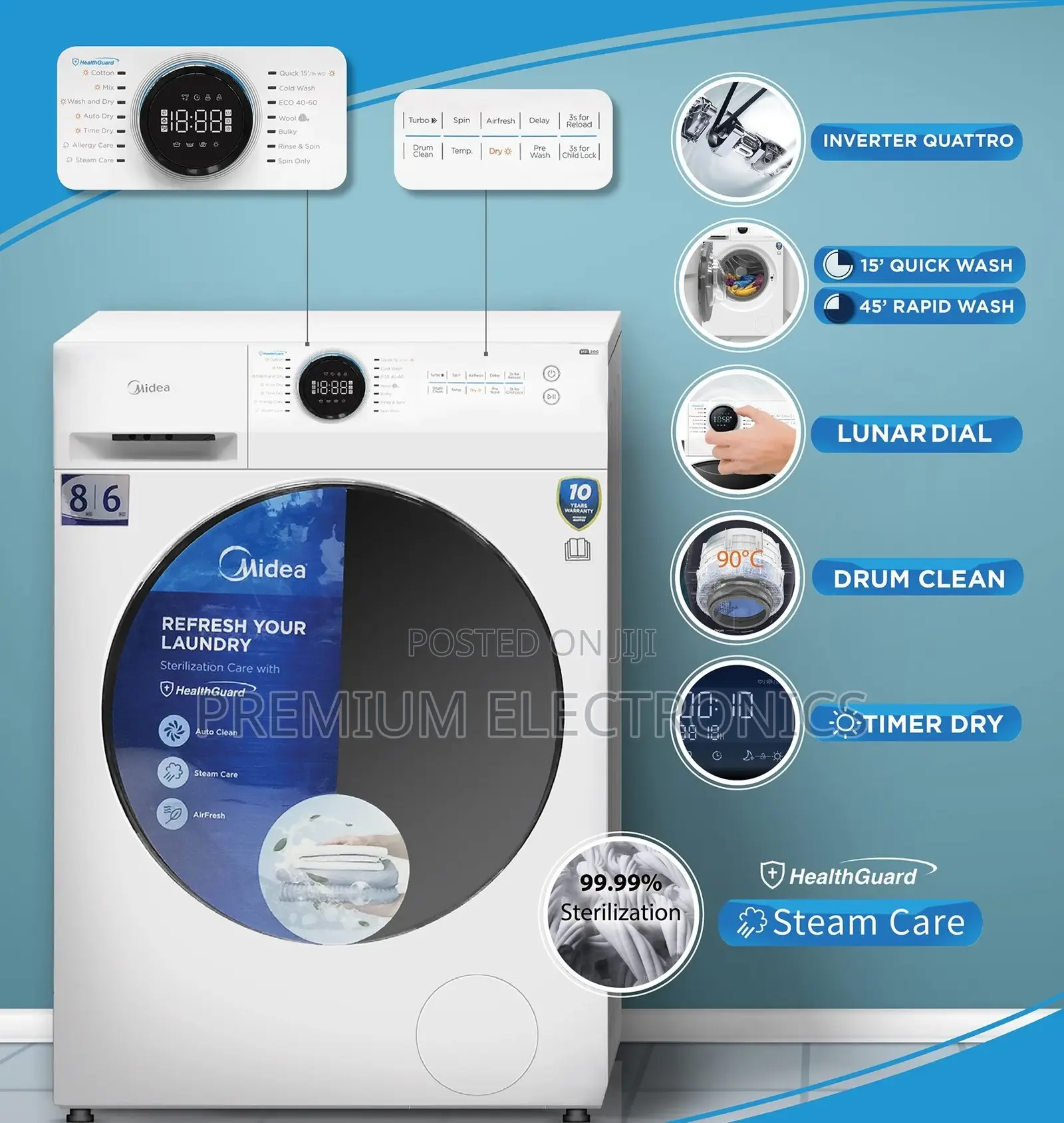 High-End, Energy Saving Inverter 8kg/6kg Midea Wash Dry