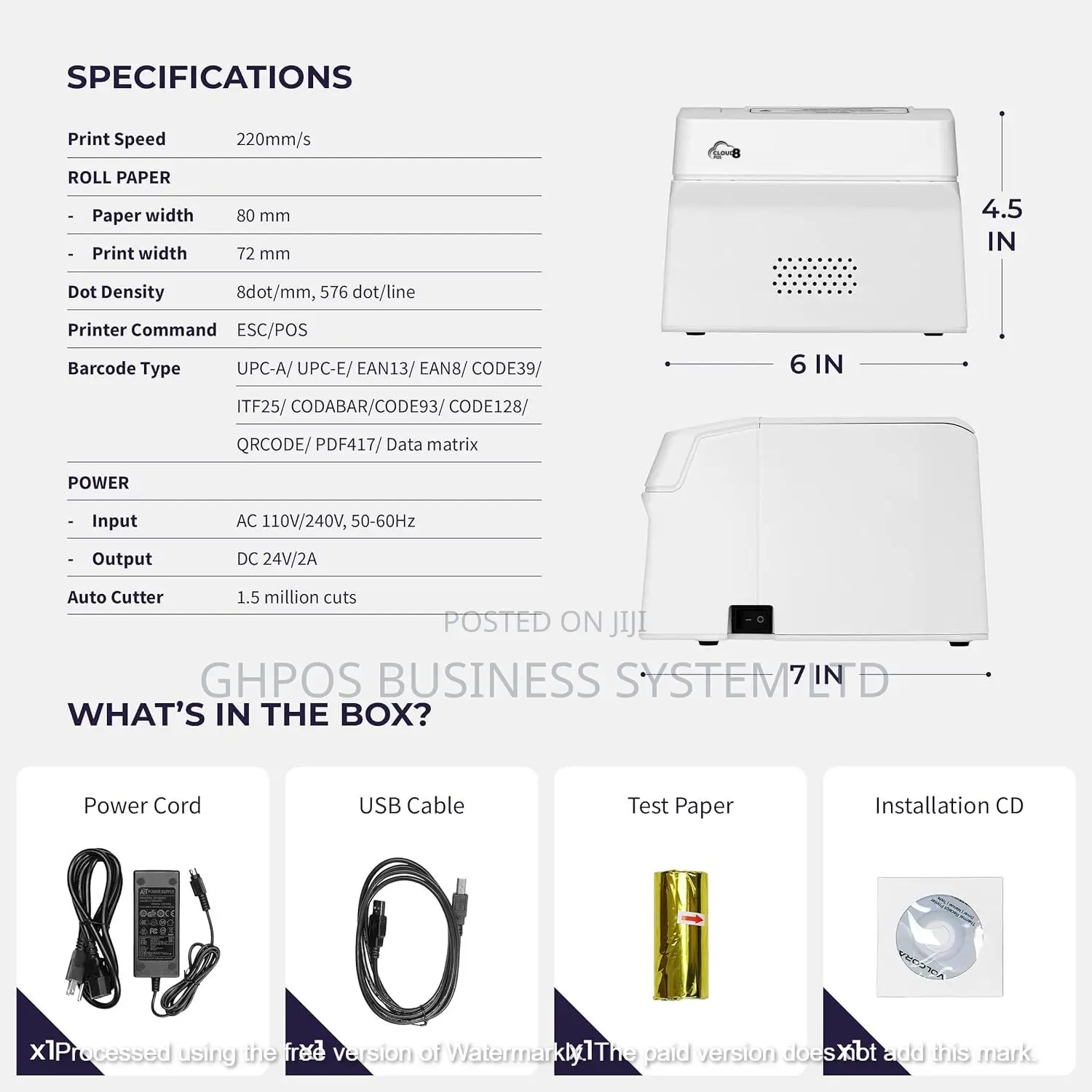 Cloud8pos C8 Receipt Printer Usb Bluetooth