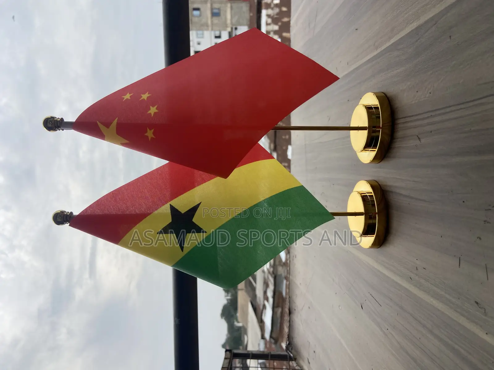 Original Office Desk Top Gold Flag Stand Available