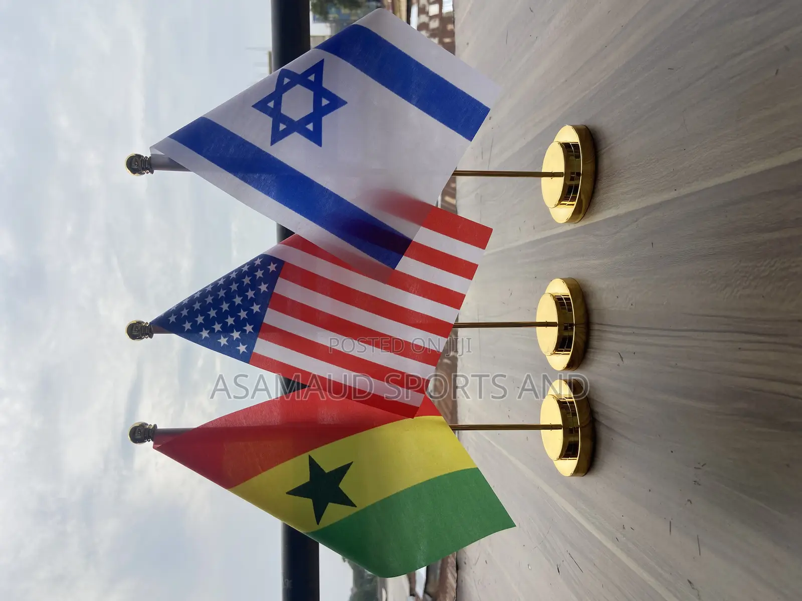 Original Office Desk Top Gold Flag Stand Available