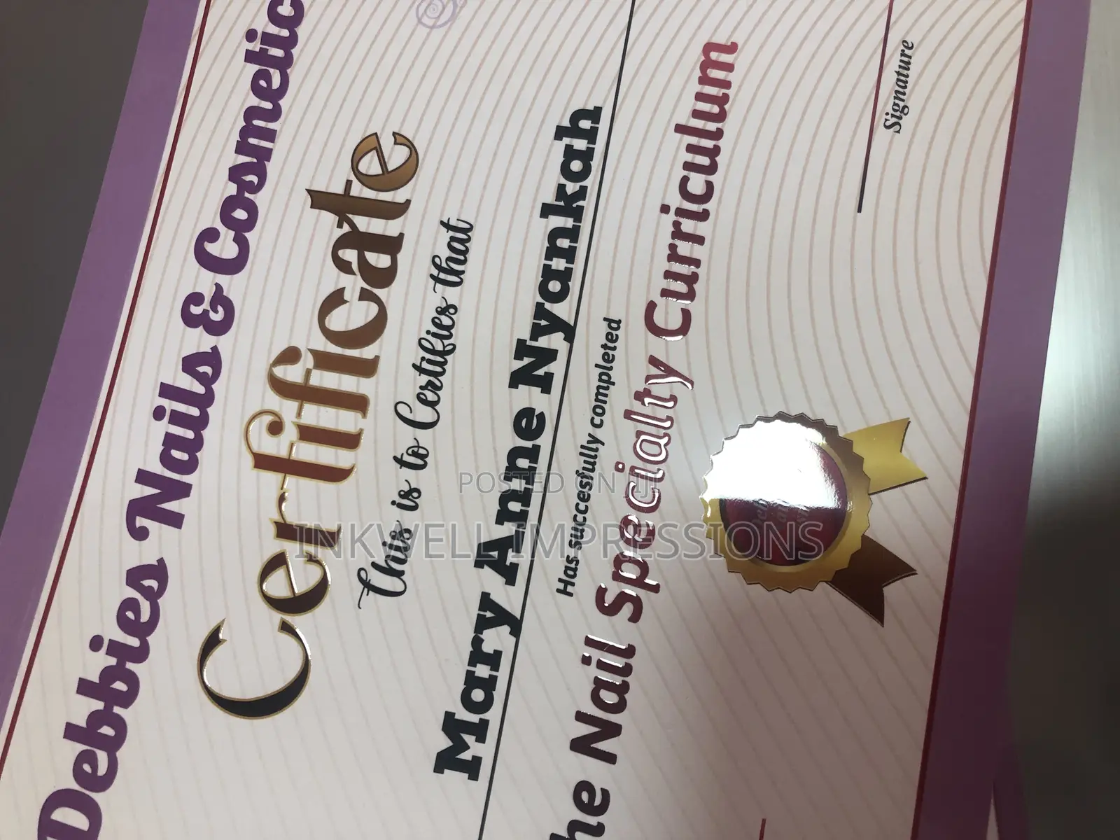 Quality Certificate With 3d Embossment