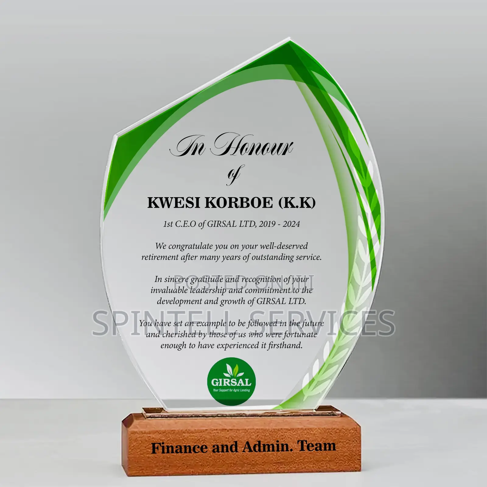Award Crystal Plaque Citations