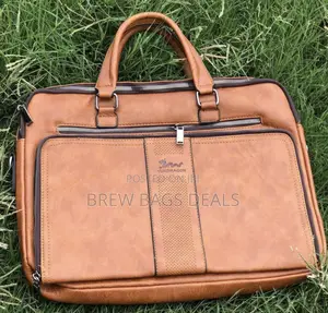 Pure Leather Light Brown Durable Laptop With Shoulder Strap
