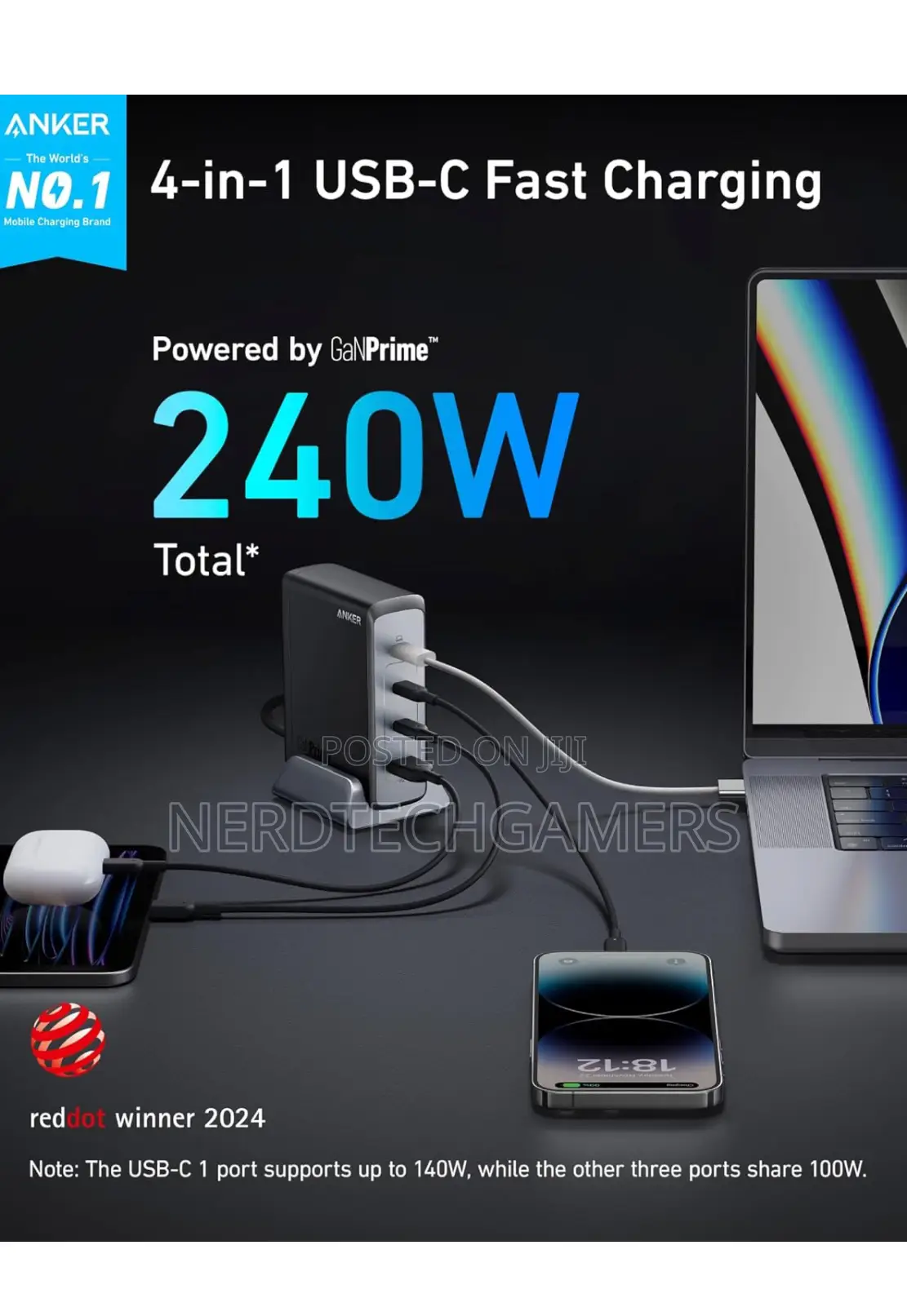 Anker 240W USB C Charger, Fast Compact 4-Port Gan Charger