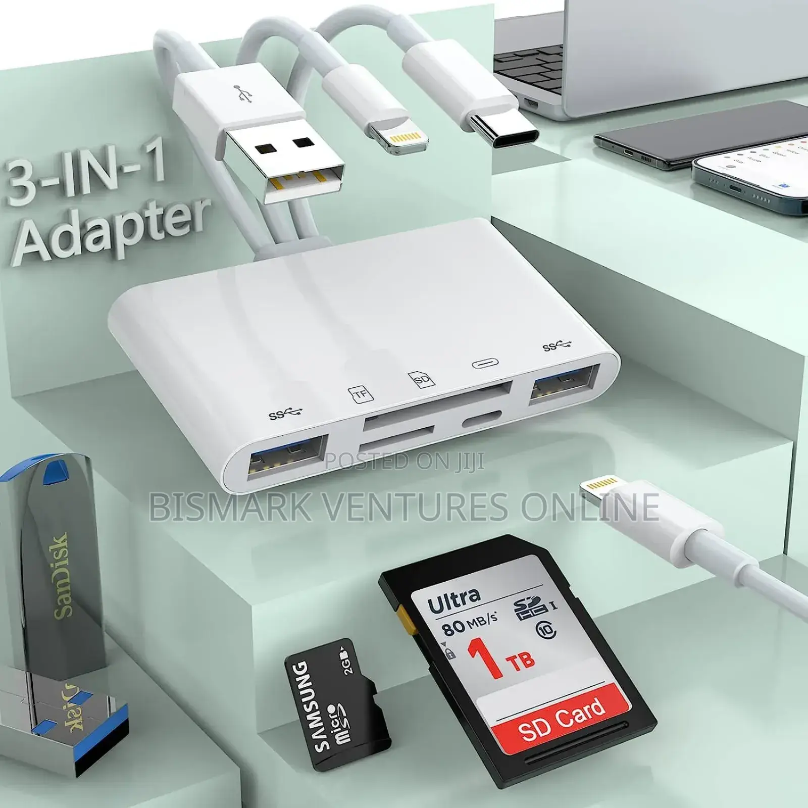 5in-1 iPhone Memory Card Reader, USB OTG Adapter SD/TF Card