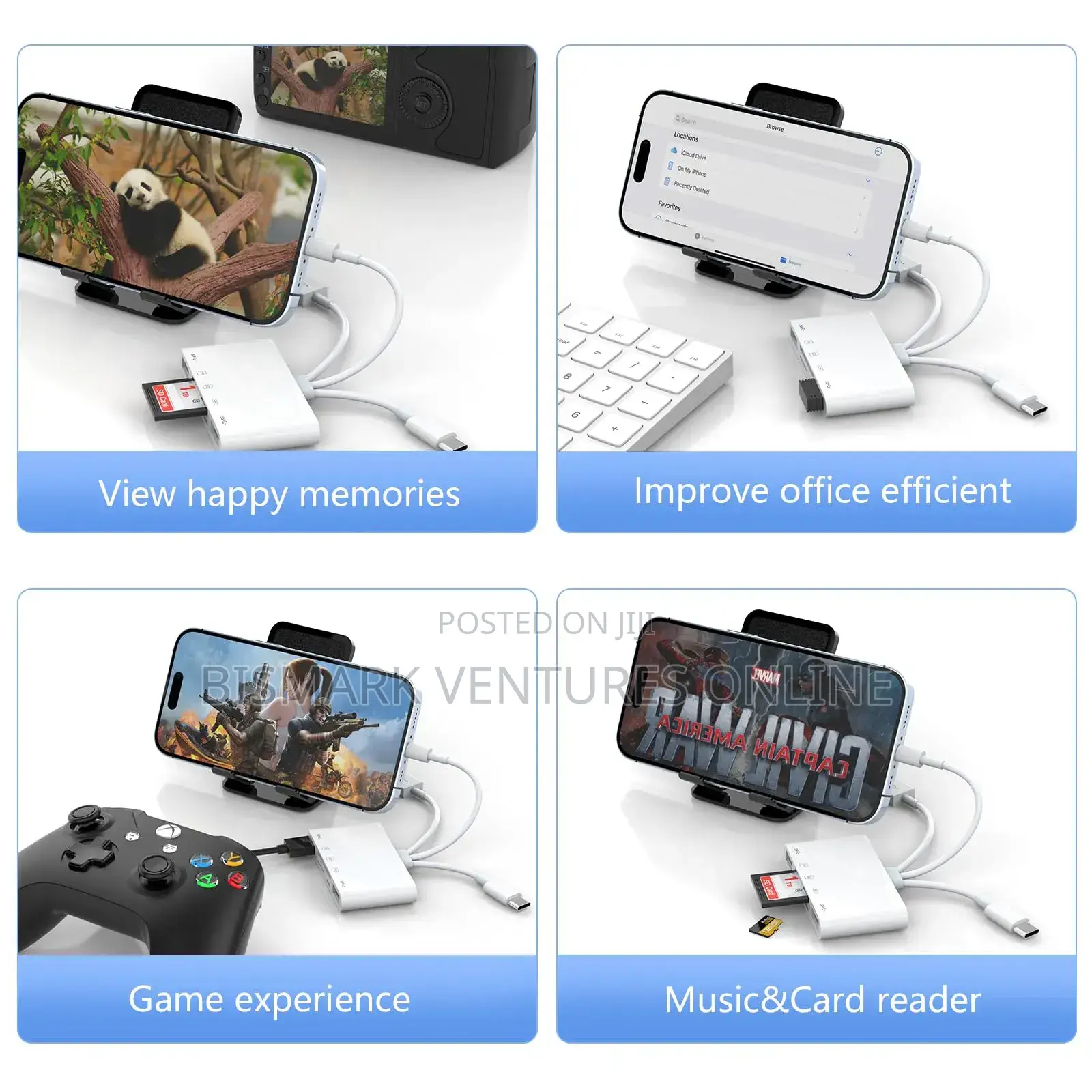 5in-1 iPhone Memory Card Reader, USB OTG Adapter SD/TF Card