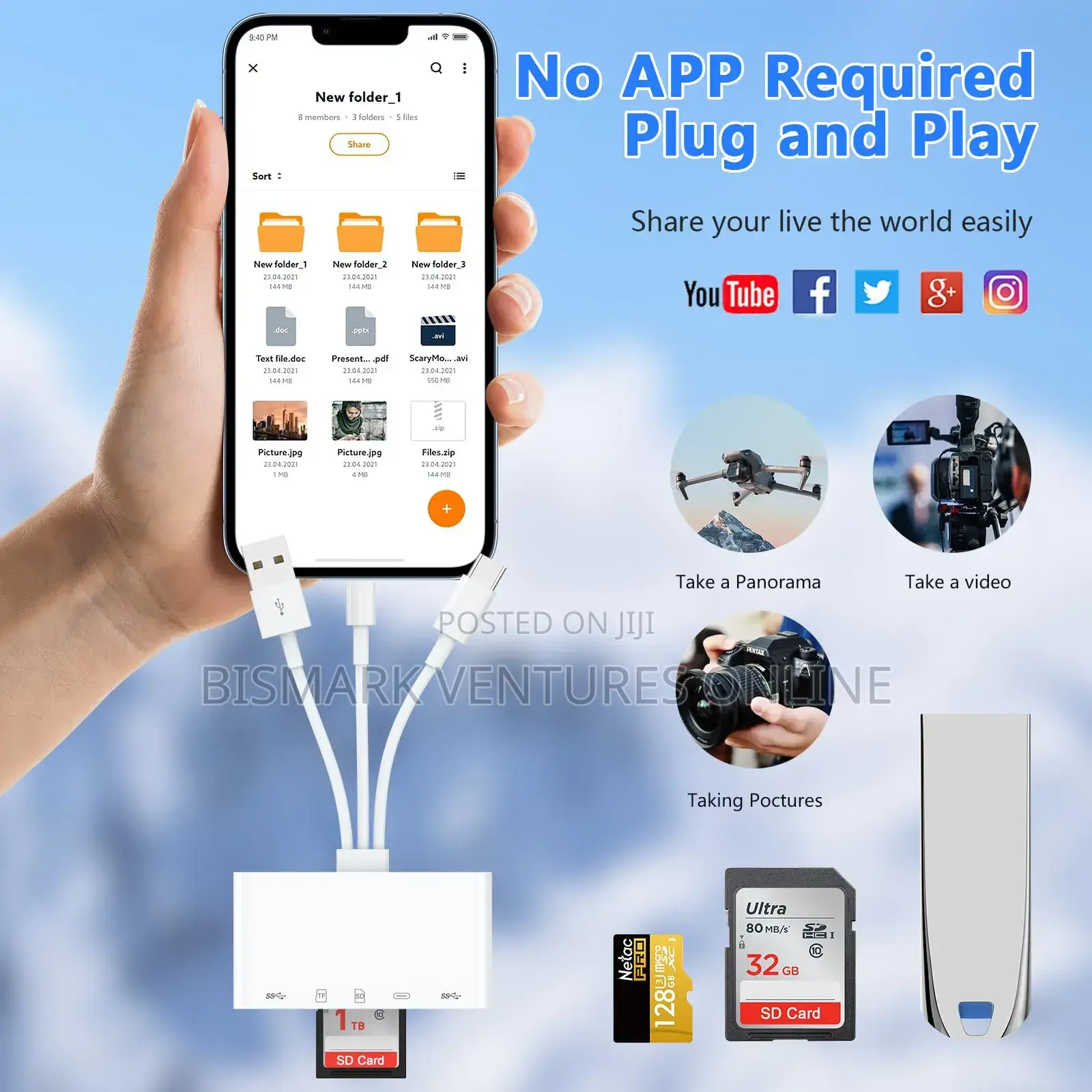5in-1 iPhone Memory Card Reader, USB OTG Adapter SD/TF Card