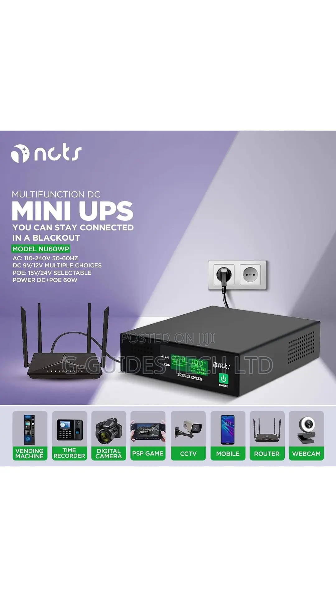 NCTS Multifunction Mini UPS 60W, Mini UPS For Routers, CCTV