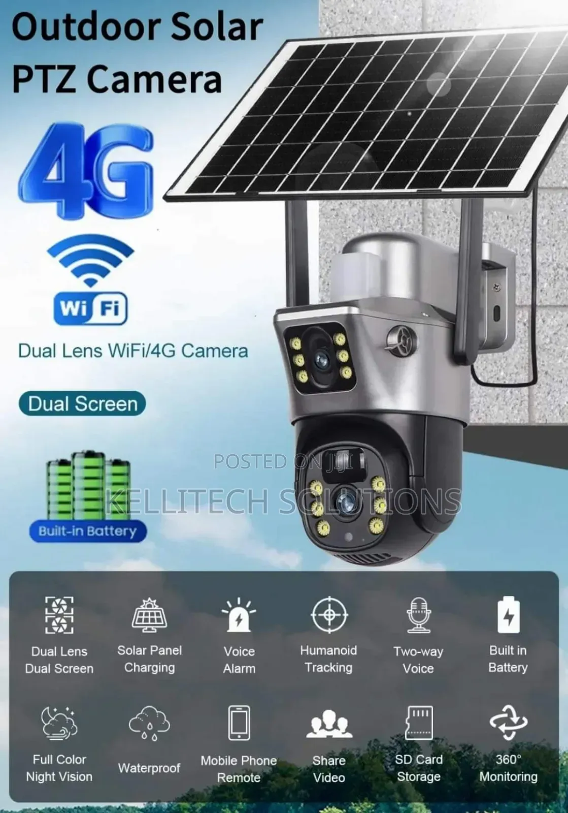 Dual Lens 4g Solar Powered 12mp CCTV Camera, Eseecloud App