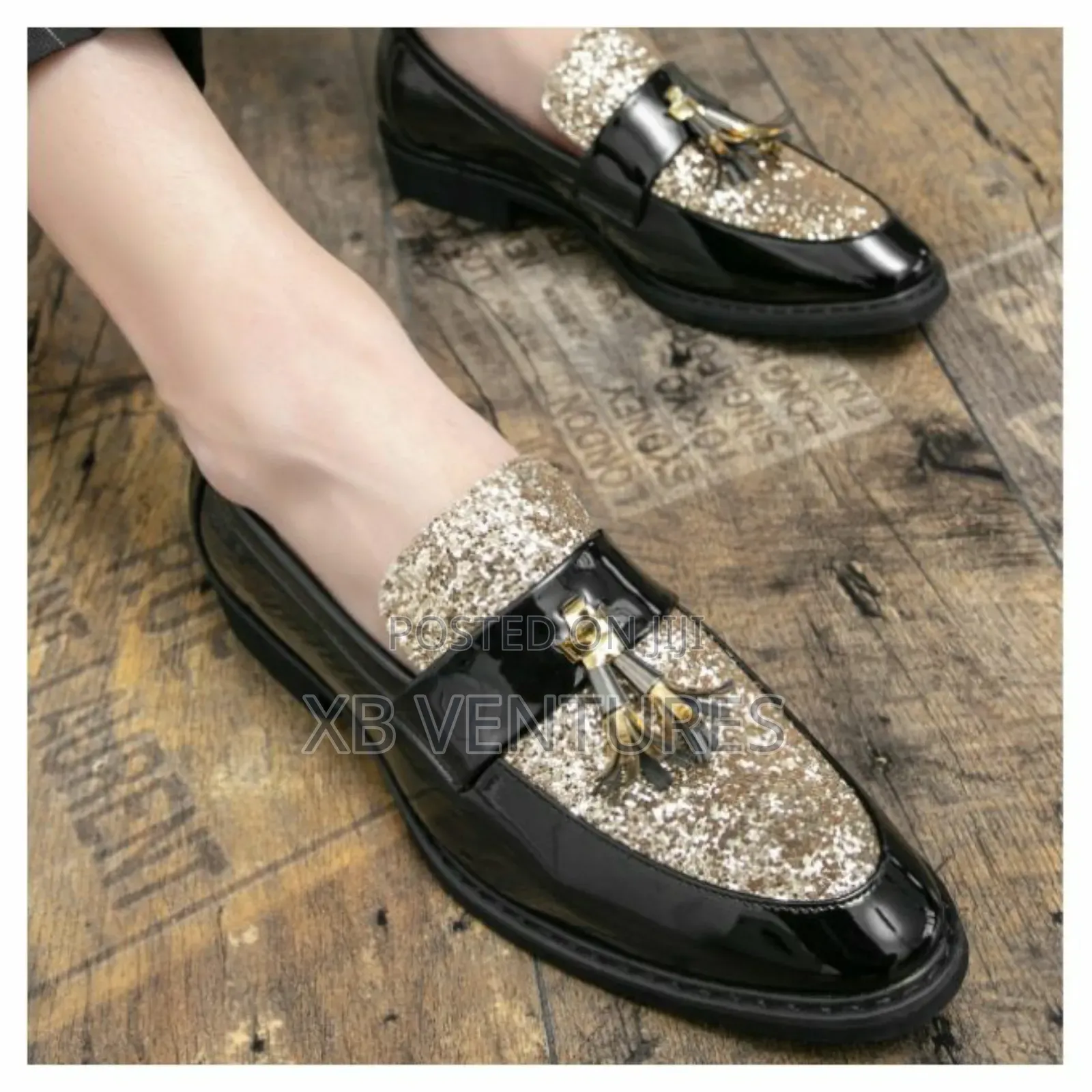 Men Slip-Ons Classic Formal Golden Black Shoe